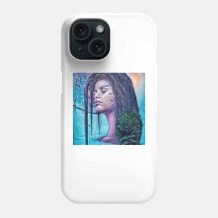 Beautiful portrait of pretty young woman face in blue mood Phone Case