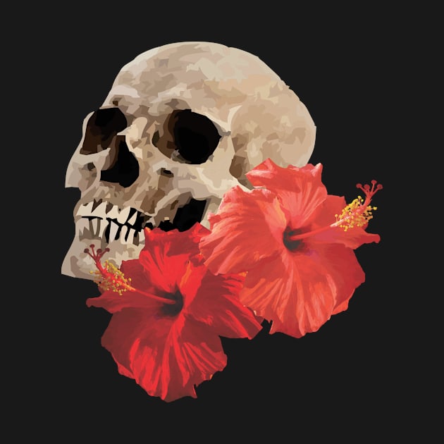 Skull and Hibiscus by MarranArt