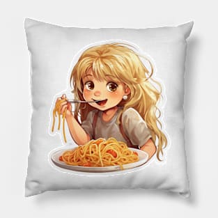 Cute Girl Eating Spaghetti Pillow