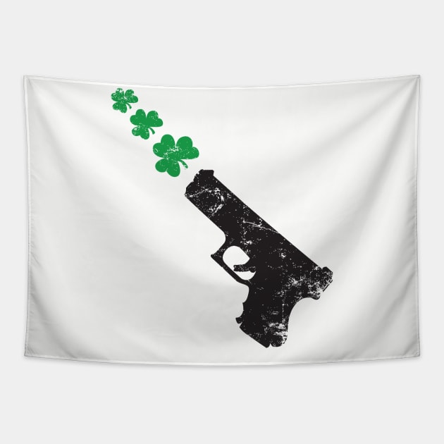 Gun shooting Shamrocks Tapestry by MikesTeez