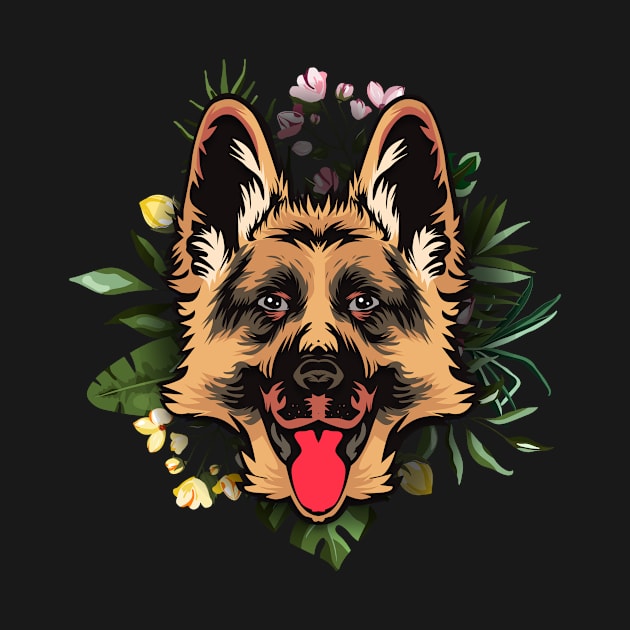 German shepherd in floral by WearthisWearthat