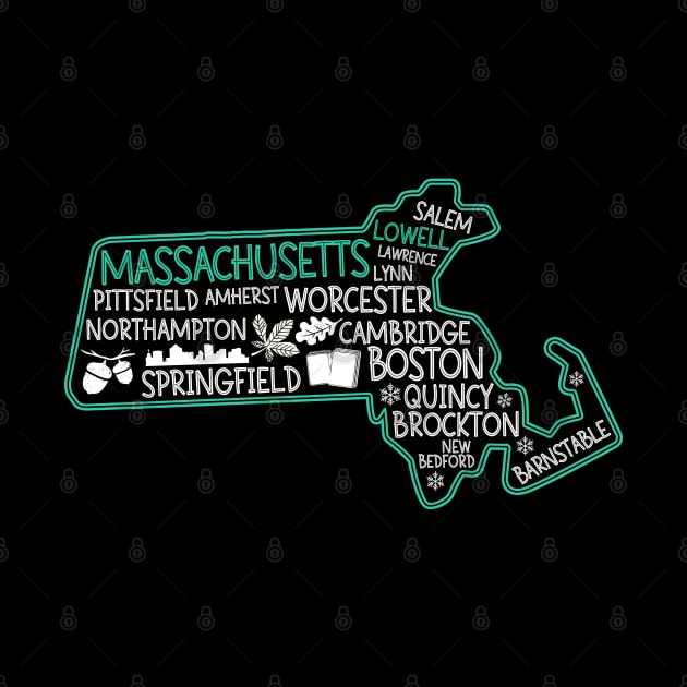 Massachusetts Lowell cute map Salem Lowell Lawrence Lynn Springfield by BoogieCreates