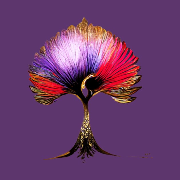 tree, flower, rose, gold, silver, red, purple, peacock by AnnaMartaFoley