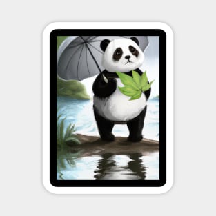 Panda with Leaf Umbrella Magnet