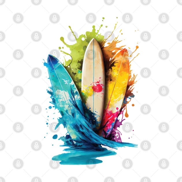 Vibrant Water Color Splash Surfboards by Vooble