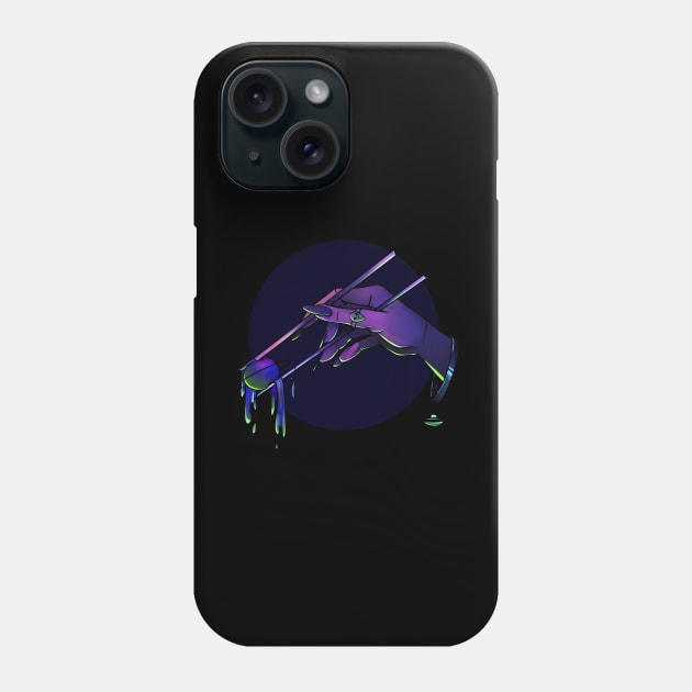 Alien Goddess Eating Neptune with Chopsticks - Vaporwave Aesthetic - Purple & Green Neon Phone Case by Mia Delilah