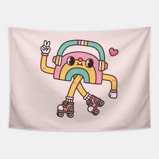 Cute Rainbow With Headphones And Roller Skates Tapestry