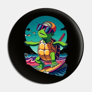 Cool Surfing Turtle Pin