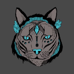 Blue Grey Mystical Tribal Cat T-Shirt