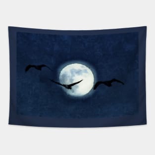 Geese Flying Under a Full Moon Tapestry