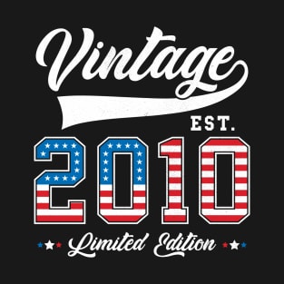 13th Birthday Patriotic Vintage 2010 USA Flag 4th of July T-Shirt