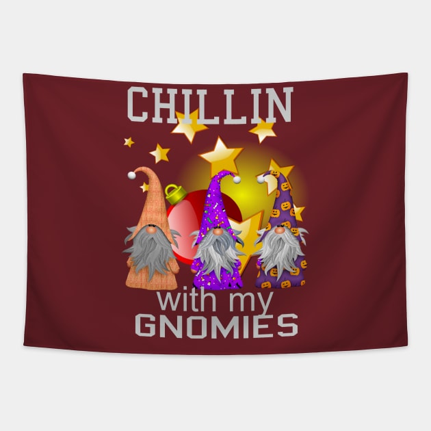 Chillin With My Gnomies Funny Christmas Shirt Tapestry by rami99