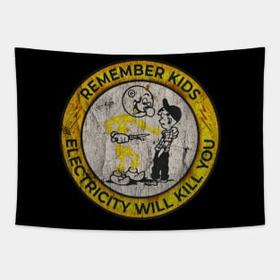 VINTAGE -  Retro - Yellow Electricity Will Kill You Kids Tapestry