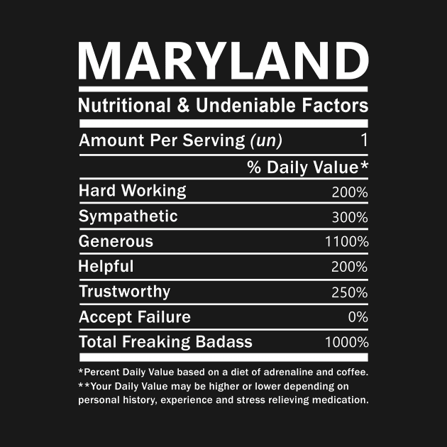 Maryland Name T Shirt - Maryland Nutritional and Undeniable Name Factors Gift Item Tee by nikitak4um