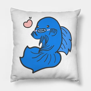 Kawaii Cute Anime Funny Betta Fish - Blue Pillow