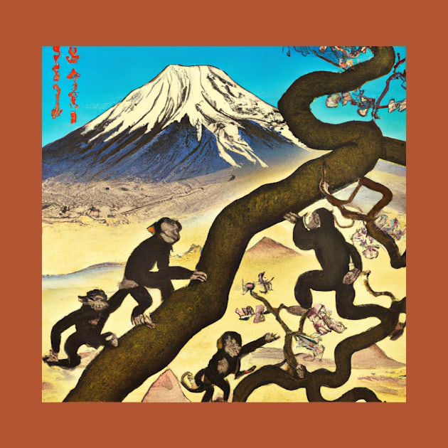 Ukiyo-E Mount Fuji Monkeys by soulfulprintss8