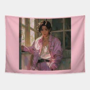 Retro Anime Boy Cute Pink Jacket Japanese Manga Vintage Tapestry