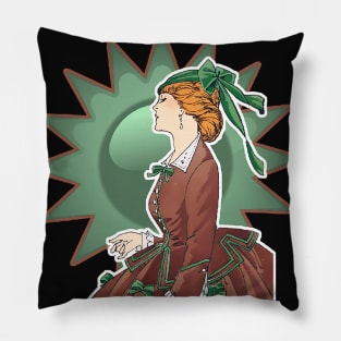 Snobby girl in brown clothes with face in profile Pillow