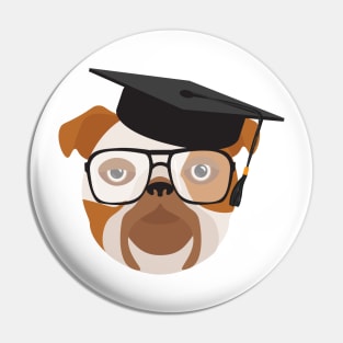 Bulldog With Glasses and University Graduation cap Pin