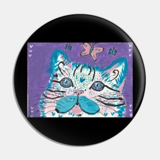 Abstract colorful cat face Pin