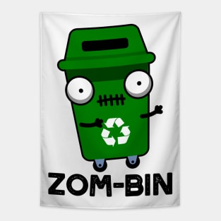 Zom-bin Cute Halloween Zombie Trash Bin Pun Tapestry