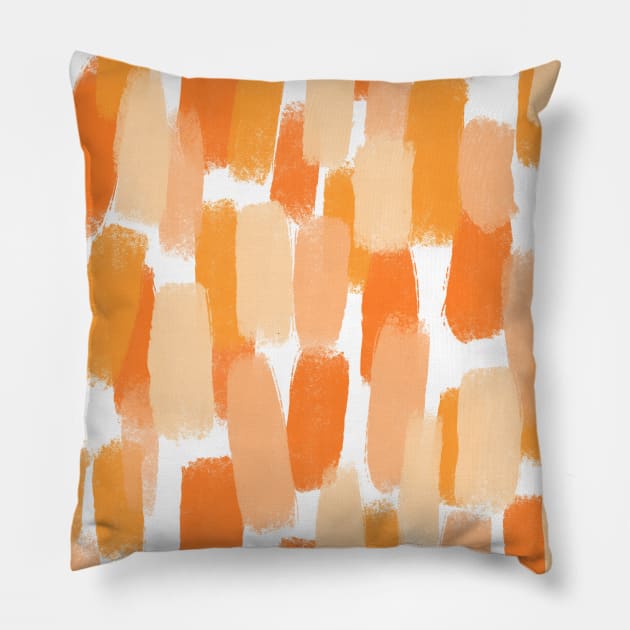 70’s Abstract, Orange, Paint Brush Effect Pillow by OneThreeSix