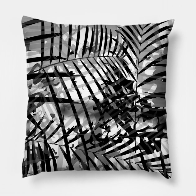 Seamless Black And White Palm Leaves Fashion Vector Ornate Fabric Pillow by MichelMM