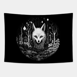 White fox in the forest ink surrealistic Tapestry
