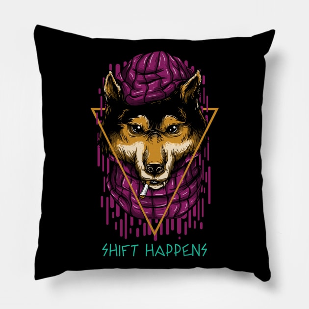 Shift Happens Smoking Wolf Design Pillow by Figmenter