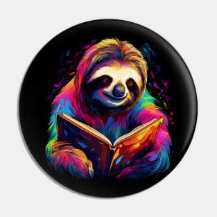 Sloth Reads Book Pin