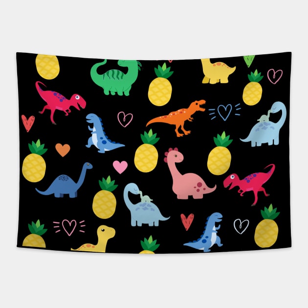 Dinosaur And Pineapple Face Mask, Pineapple Face Mask, Dinosaur Face Mask. Tapestry by DakhaShop