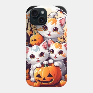 Halloween Kawaii Kittens Playing with small pumpkins Phone Case