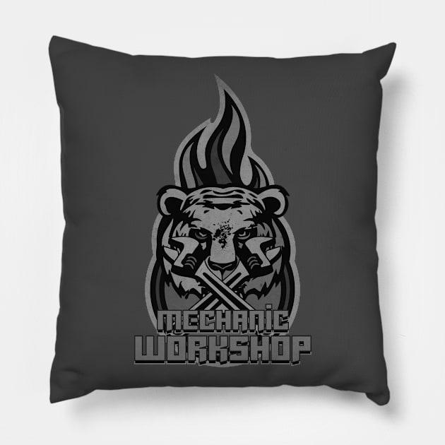 Gray Mechanic Workshop Tiger Pillow by CTShirts