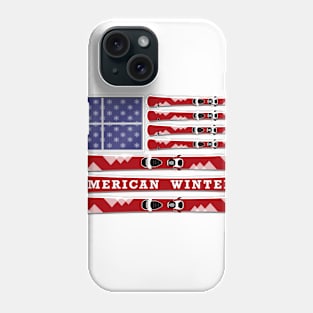 American Winter - skis and snowflakes USA flag - white background Phone Case