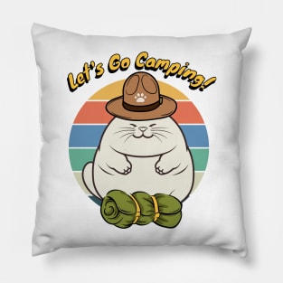 Funny fat cat Wants to go Camping Pillow