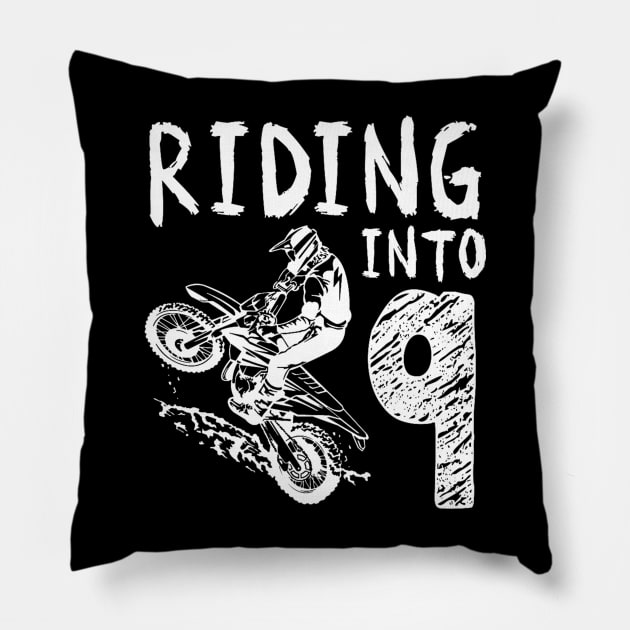 Riding Into 9th Birthday Boy Dirt Bike Party 9 Year Old Pillow by Robertconfer