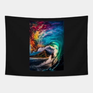 rainbow wave surfer Tapestry