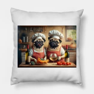 Pug Chefs in the Kitchen Apron Pillow