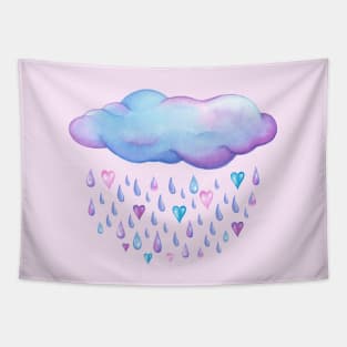 Cloud with hearts and raindrops Tapestry