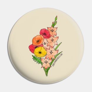 August Birth Flower - Poppies and Gladiolus Pin