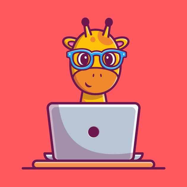 Cute Giraffe Operating Laptop Cartoon by Catalyst Labs