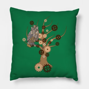 Steampunk Owl and Tree Pillow