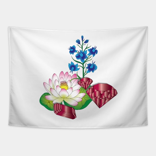 Water Lily and Larkspur Tapestry by OrangeEdenDesigns