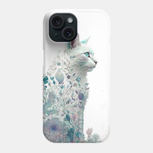 Watercolor Cat in Nature, Floral Design Phone Case