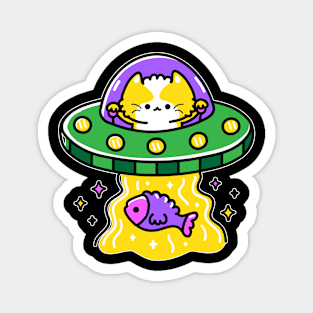 Alien Cat - Funny UFO Abduction Space Joke Cat Flying Saucer Magnet