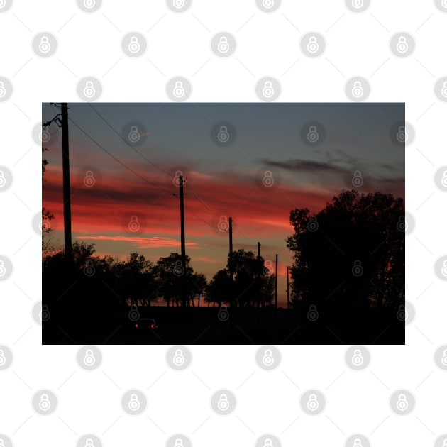 COUNTRY ROAD BLAZING RED SUNSET WITH CLOUD'S AND ROAD by ROBERTDBROZEK