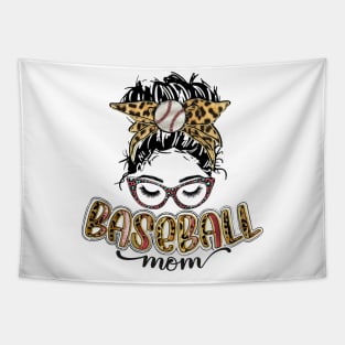 Baseball Mom Messy Bun Leopard Tapestry