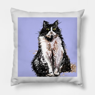 Tuxedo Cat Cute Drawing - on Lavender Purple Pillow