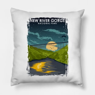 New River Gorge National Park at Night Vintage Minimal Travel Poster Pillow