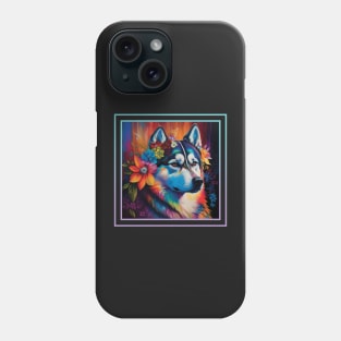 Regal Husky Floral Tropical Vibrant Digital Oil Painting Portrait Phone Case